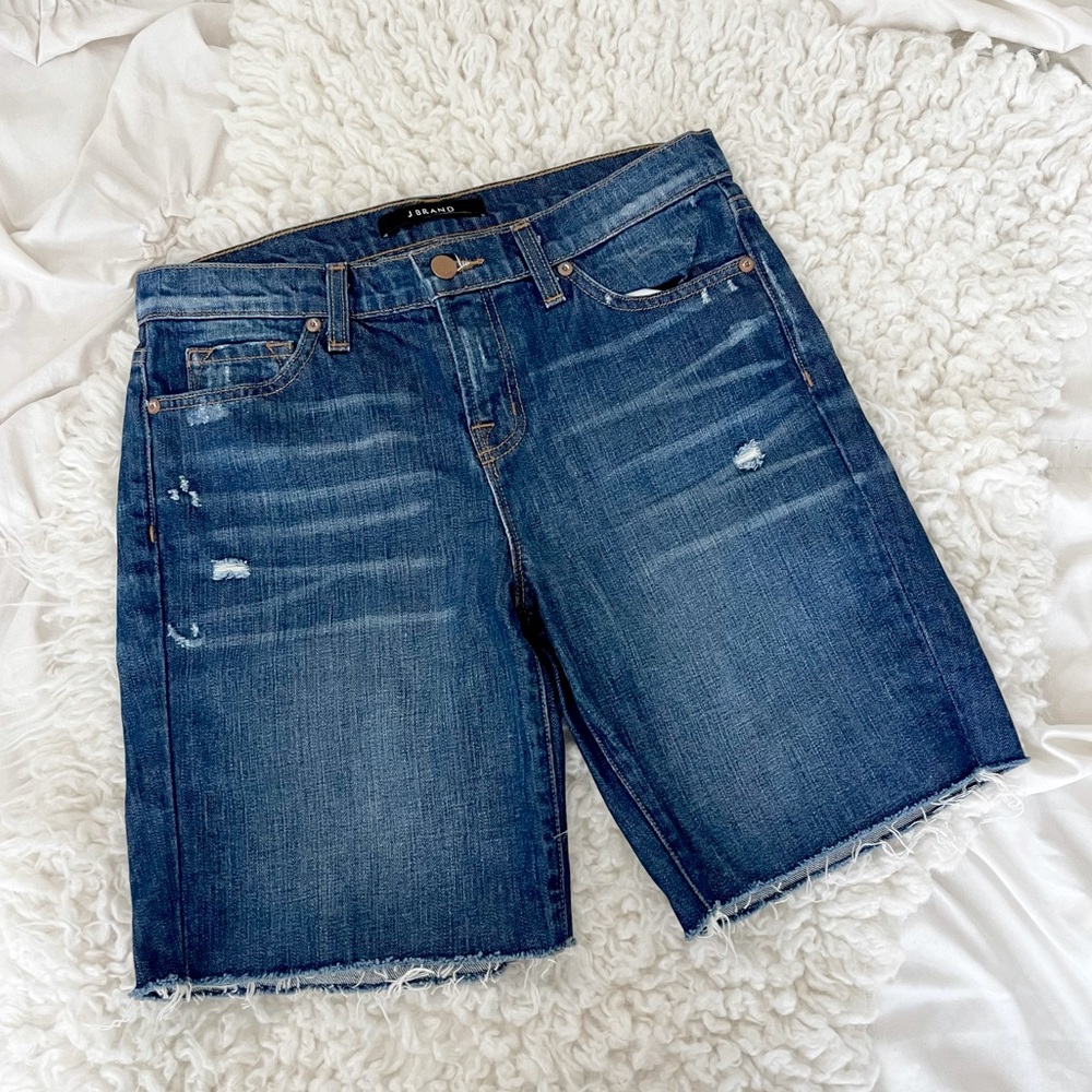 J Brand Dark Denim Cut Off Bermuda Shorts Jeans